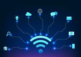 Internet di cose tecnologia si riferisce per un integrato Rete di interconnesso dispositivi e assistive tecnologie. esso è un' vettore tecnologia illustrazione mostrando connessione informazione.