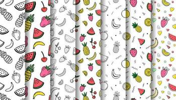 mano disegnato estate modello collezione con frutta anguria ciliegia ananas Banana fragola vettore