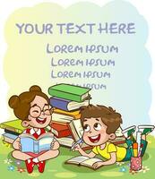 contento bambini leggere libro e studia insieme.felice bambini studiando e learning.kid formazione scolastica vettore illustrazione design