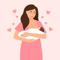 l'allattamento al seno madre. allattamento concetto.mamma Tenere e assistenza infermieristica sua bambino nel mani. Seno alimentazione settimana, bambino cura. vettore illustrazione