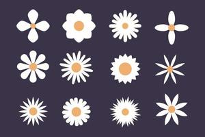 insieme dell'icona del fiore. collezione di fiori minimalisti. illustrazione vettoriale con fiori di campo. per il design del logo, tatuaggio, cartolina.