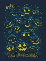 contento Halloween giorno zucche scarabocchio linea illustrazione vettore