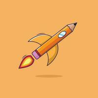 carino cartone animato matita razzo vettore va per scuola