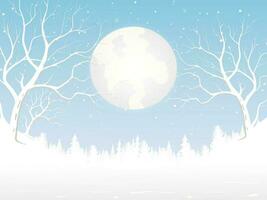 il pieno Luna nel il nevicando e bianca albero foresta sfondo per inverno stagione e Natale Festival concetto. mano disegnato isolato illustrazioni. vettore