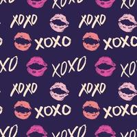 xoxo pennello lettering segni seamless pattern, grunge abbracci calligrafici e frase baci, simboli xoxo abbreviazione gergo internet, illustrazione vettoriale isolato su sfondo bianco