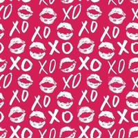 xoxo pennello lettering segni seamless pattern, grunge abbracci calligrafici e frase baci, simboli xoxo abbreviazione gergo internet, illustrazione vettoriale isolato su sfondo bianco