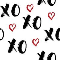 xoxo pennello lettering segni seamless pattern, grunge abbracci calligrafici e frase baci, simboli xoxo abbreviazione gergo internet, illustrazione vettoriale isolato su sfondo bianco