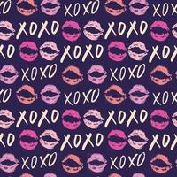 xoxo pennello lettering segni seamless pattern, grunge abbracci calligrafici e frase baci, simboli xoxo abbreviazione gergo internet, illustrazione vettoriale isolato su sfondo bianco