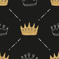 corona seamless pattern, disegnati a mano royal doodles sfondo, illustrazione vettoriale