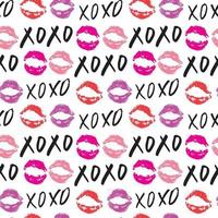 xoxo pennello lettering segni seamless pattern, grunge abbracci calligrafici e frase baci, simboli xoxo abbreviazione gergo internet, illustrazione vettoriale isolato su sfondo bianco