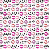 xoxo pennello lettering segni seamless pattern, grunge abbracci calligrafici e frase baci, simboli xoxo abbreviazione gergo internet, illustrazione vettoriale isolato su sfondo bianco