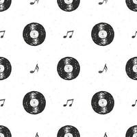 record di vinile vintage seamless pattern disegnati a mano etichetta schizzo, grunge texture retrò distintivo, stampa t-shirt design tipografia, illustrazione vettoriale