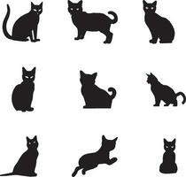 vettore gatti impostare. animale animale domestico, gattopardo e gattino, cacciatore e predatore, nero silhouette illustrazione