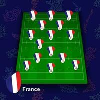 Francia nazionale Rugby squadra su il Rugby campo. illustrazione di Giocatori posizione su campo. vettore