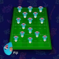 fiji nazionale Rugby squadra su il Rugby campo. illustrazione di Giocatori posizione su campo. vettore