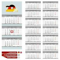 parete calendario progettista modello per 2024 anno. Germania e inglese linguaggio. settimana inizia a partire dal lunedì. vettore
