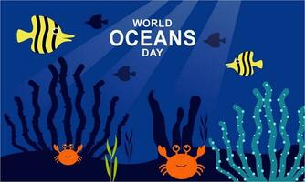 mondo oceano giorno cartone animato illustrazione con subacqueo scenario dedito vettore
