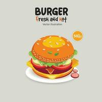 vettore isolato delizioso Hamburger cartone animato