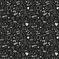 amore e San Valentino seamless pattern illustrazione vettoriale. fondo romantico di simboli di scarabocchio abbozzato disegnato a mano vettore