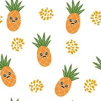 ananas personaggio senza soluzione di continuità modello. ananas con smiley viso. creativo struttura per tessuto, confezione, tessili, sfondo, vestiario. vettore illustrazione per bambini. carino frutta sfondo