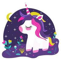 vettore illustrazione di addormentato Fata unicorno su notte sfondo con colori per tessile o Accessori Stampa o oggetto