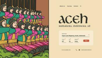 atterraggio pagina con indonesiano illustrazione saman danza a partire dal Aceh design modello vettore