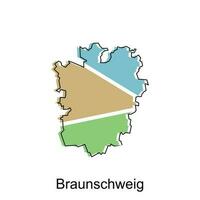 carta geografica di braunschweig vettore design modello, nazionale frontiere e importante città illustrazione