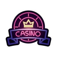 chip del casinò con corona d'azzardo insegna al neon incandescente vettore