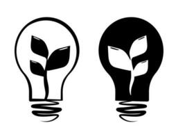 verde energia concetto vettore illustrazione, isolato piatto cartone animato lampadina lampada, eco elettricità Salvataggio, alternativa rinnovabile risorse, nero logo design elemento.