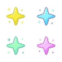 pixel arte adorabile scintillante stella, scintillante pixel 8 bit impostare. vettore