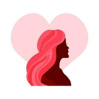 giovane donna silhouette e cuore. se stesso cura e corpo positivo concetto. vettore illustrazione.