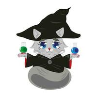 carino grigio gatto nel Magia cappello con pozione. piatto design stile vettore illustrazione.