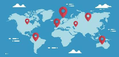 rosso carta geografica punto , Posizione pinlocation punti su un' mondo carta geografica . attività commerciale e la logistica concetto vettore