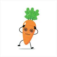 carino vertiginoso carota carattere. divertente ubriaco carota cartone animato emoticon nel piatto stile. verdura emoji vettore illustrazione