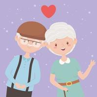 gli anziani, i nonni felici, le coppie mature amano i personaggi dei cartoni animati vettore
