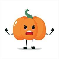 carino arrabbiato zucca carattere. divertente furioso zucca cartone animato emoticon nel piatto stile. verdura emoji vettore illustrazione