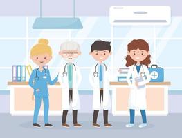 medici maschi e femmine e infermiere personale medico ospedaliero professionista personaggio dei cartoni animati vettore
