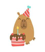 carino capibara illustrazione. cartone animato capibara compleanno. compleanno carta vettore