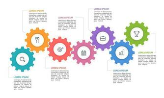 ingranaggi infografica 7 opzioni. ruote dentate, ingegneria. attività commerciale presentazione. vettore illustrazione.