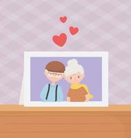 anziani, coppia carina nonni cornice per foto in tavola in vettore