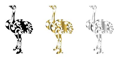 tre colori nero oro argento linea arte vettore di struzzo è in piedi adatto per l'uso come decorazione o logo