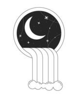 surreale cascata In arrivo attraverso finestra piatto monocromatico isolato concettuale clipart. mezzaluna Luna. modificabile nero e bianca linea vettore oggetto. semplice schema individuare illustrazione per ragnatela grafico design