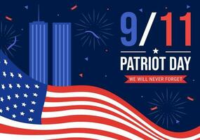 contento Stati Uniti d'America patriota giorno vettore illustrazione con unito stati bandiera, 911 memoriale e noi volontà mai dimenticare sfondo design mano disegnato modelli