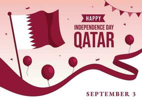 contento Qatar indipendenza giorno vettore illustrazione su 3 settembre con agitando bandiera sfondo nel piatto cartone animato mano disegnato atterraggio pagina modelli