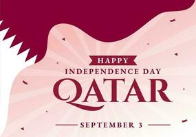 contento Qatar indipendenza giorno vettore illustrazione su 3 settembre con agitando bandiera sfondo nel piatto cartone animato mano disegnato atterraggio pagina modelli