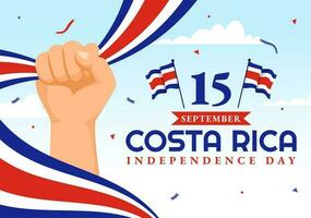 contento indipendenza giorno di costa rica vettore illustrazione su settembre 15 con agitando bandiera sfondo e coriandoli nel mano disegnato modelli