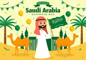 contento Arabia arabia nazionale giorno vettore illustrazione su settembre 23 con agitando bandiera sfondo nel piatto cartone animato mano disegnato atterraggio pagina modelli