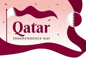 contento Qatar indipendenza giorno vettore illustrazione su 3 settembre con agitando bandiera sfondo nel piatto cartone animato mano disegnato atterraggio pagina modelli