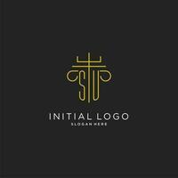 su iniziale con monoline pilastro logo stile, lusso monogramma logo design per legale azienda vettore