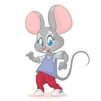 illustrazione di un' danza topo. fricchettone cartone animato topo in posa. vettore Immagine di bella topo portafortuna